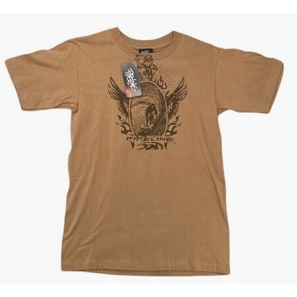 PIPELINE Tan Surf Wave Shirt Retro Graphics North Shore Surfing Tee T Cotton
